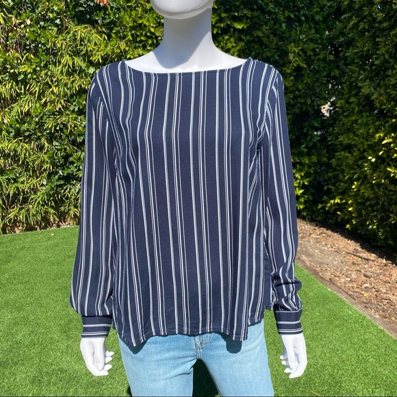 H&M Tops - H&M Navy & White Striped Boatneck Blouse